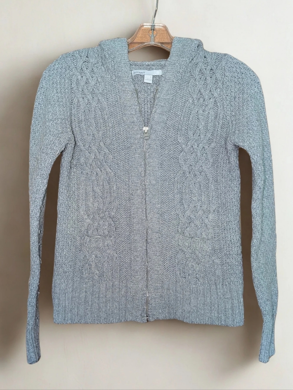Old Navy Light Gray Cable-Knit Zip Cardigan